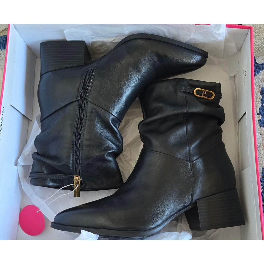 Vince Camuto Orsina Black Leather Slouch Ankle Boots Pointed Toe‎ 8W VC-ORSINA